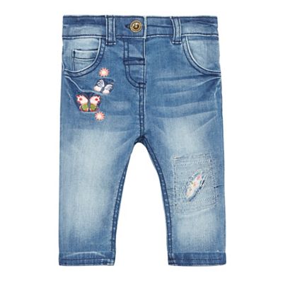 Baby girls' blue butterfly embroidered jeans
